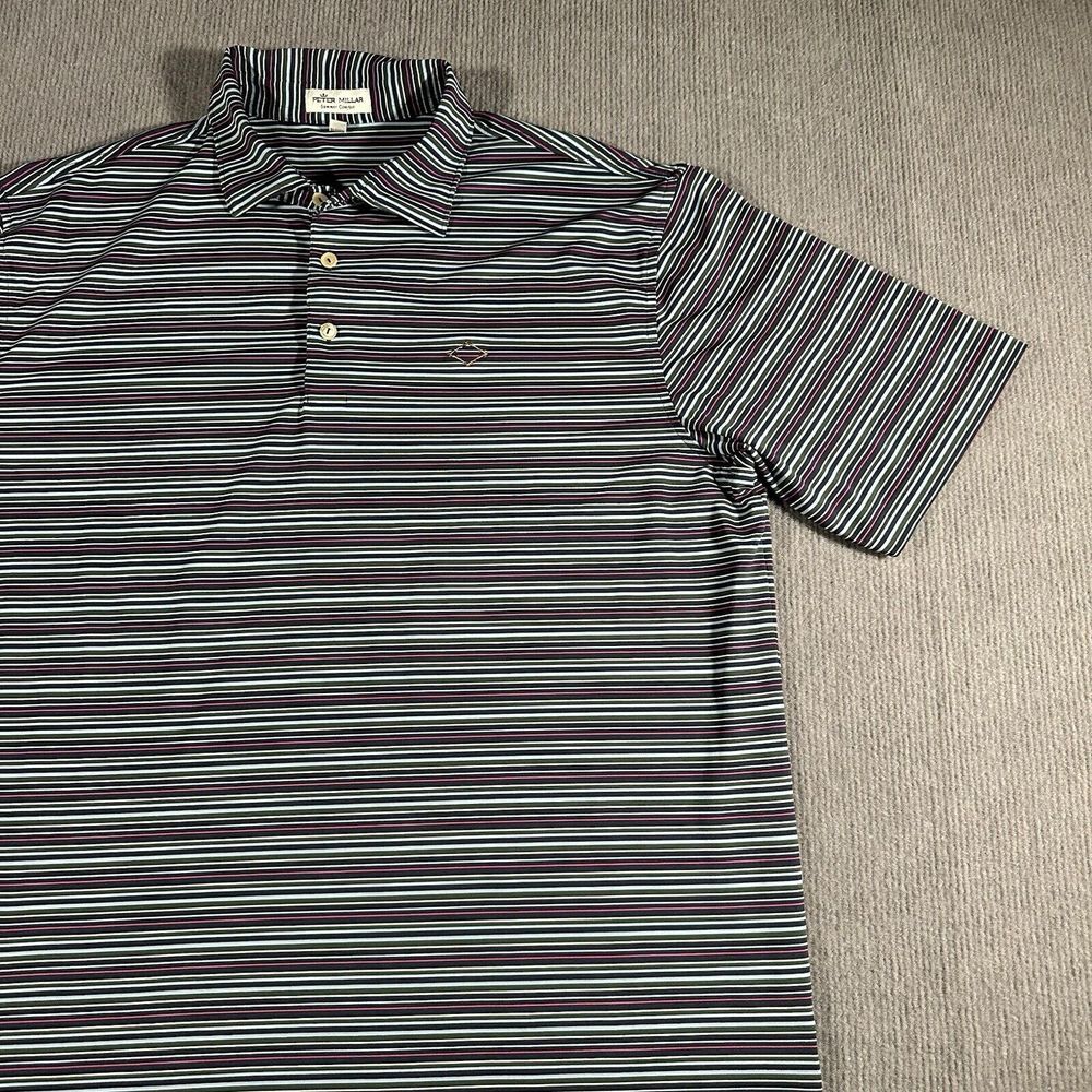 Peter Millar Summer Comfort‎ Blue Purple Striped Golf Polo Mens Size Large L